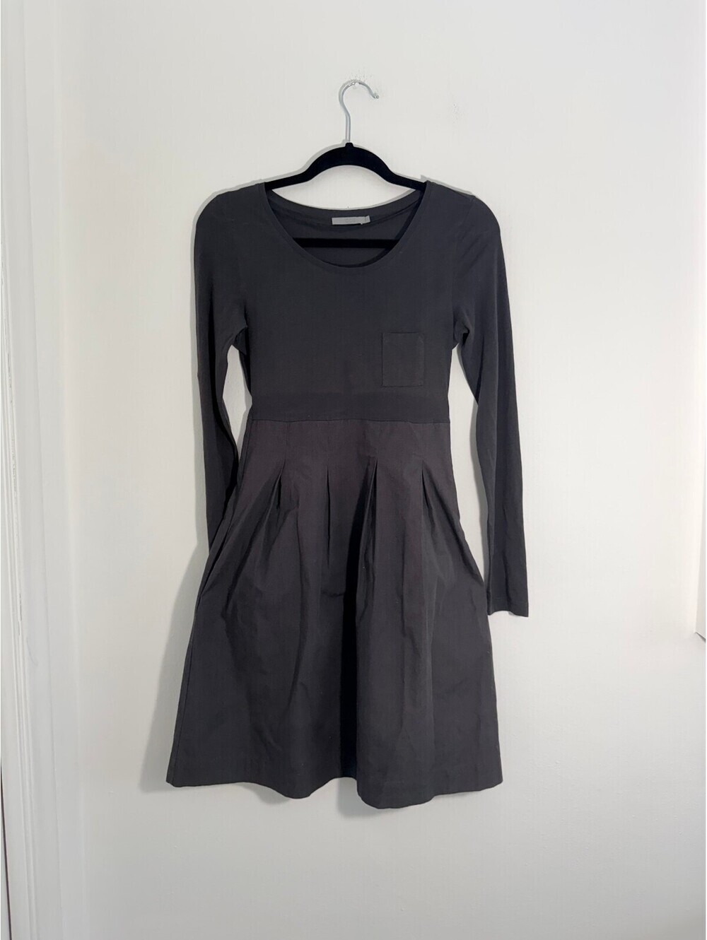 COS Gray Long Sleeve Cotton Fit & Flare Pocket Dress XS Minimalist - Picture 2 of 8